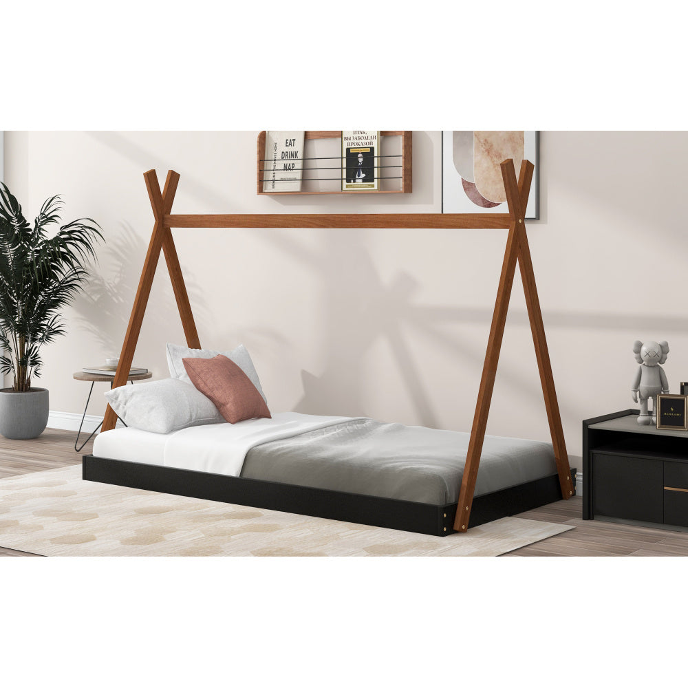 Black And Brown Twin-Sized Tent Bed with a Triangular Design - Contemporary Bedroom Decor