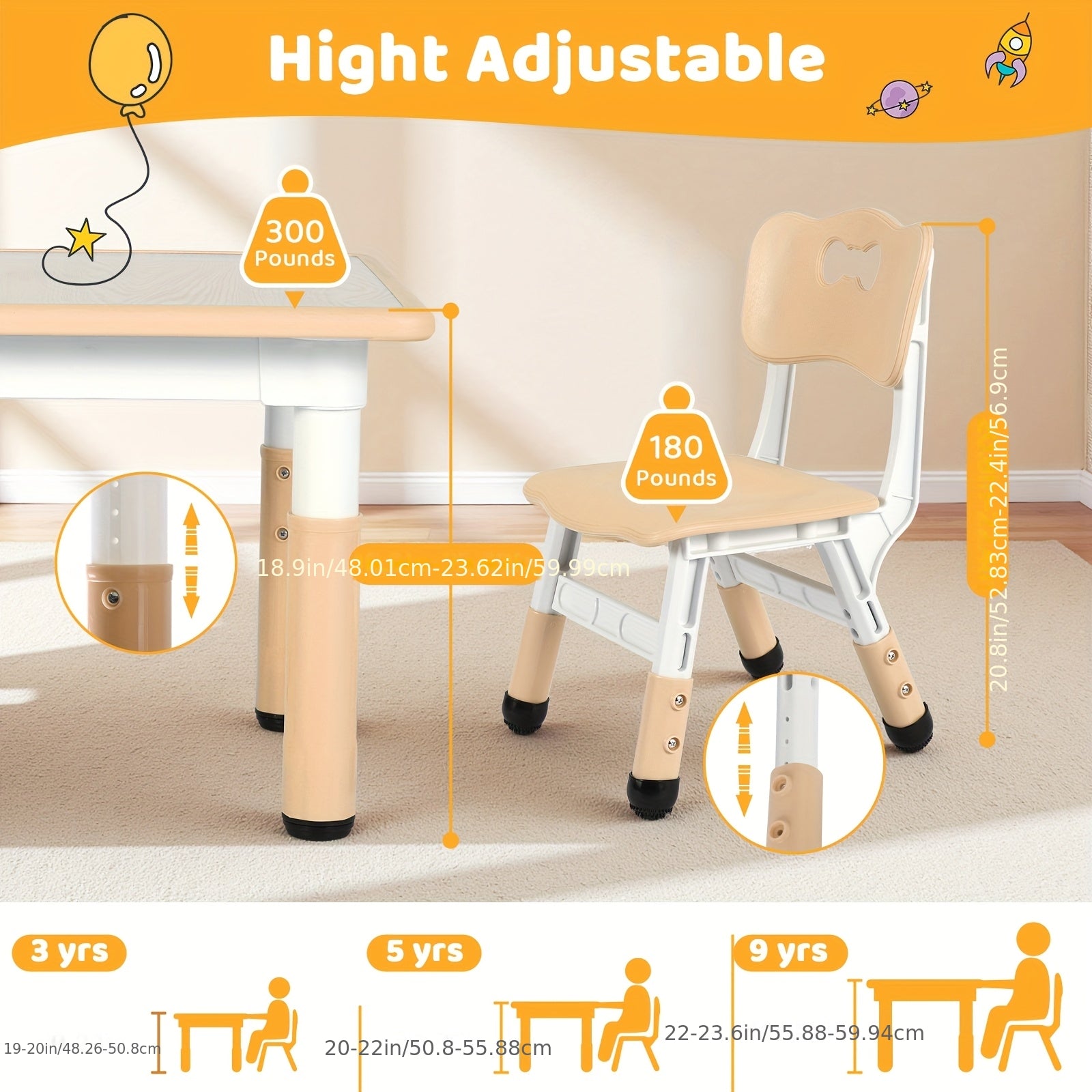 Kids Table And Chairs, Height Adjustable Table And Chair Set