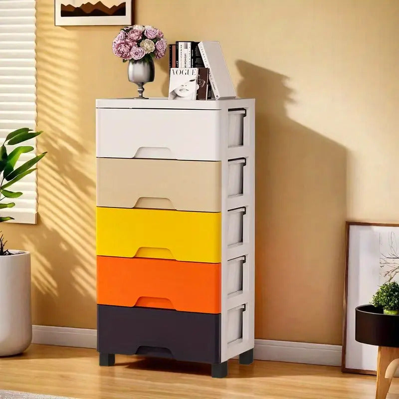 Yellow Modern Multi-Drawer Storage Cabinet with Wheels - Durable Plastic Organizer for Clothes, Toys