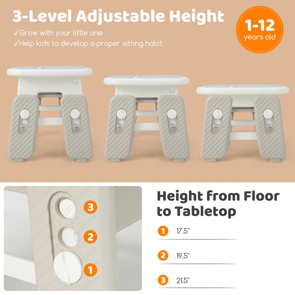 COSTWAY Kids Functional Desk and Chair Set, Convertible Activity Table Set w\u002F 2 Flipped Top Boards