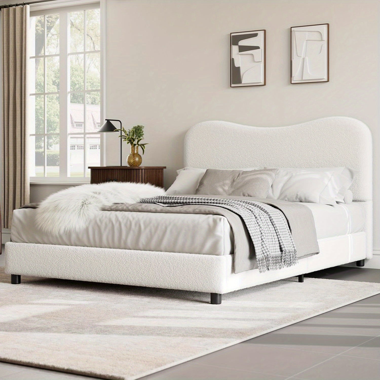 GAOMON Twin Bed Frame with Velvet Upholstered Headboard - Low Profile Platform Bed for Girls & Boys