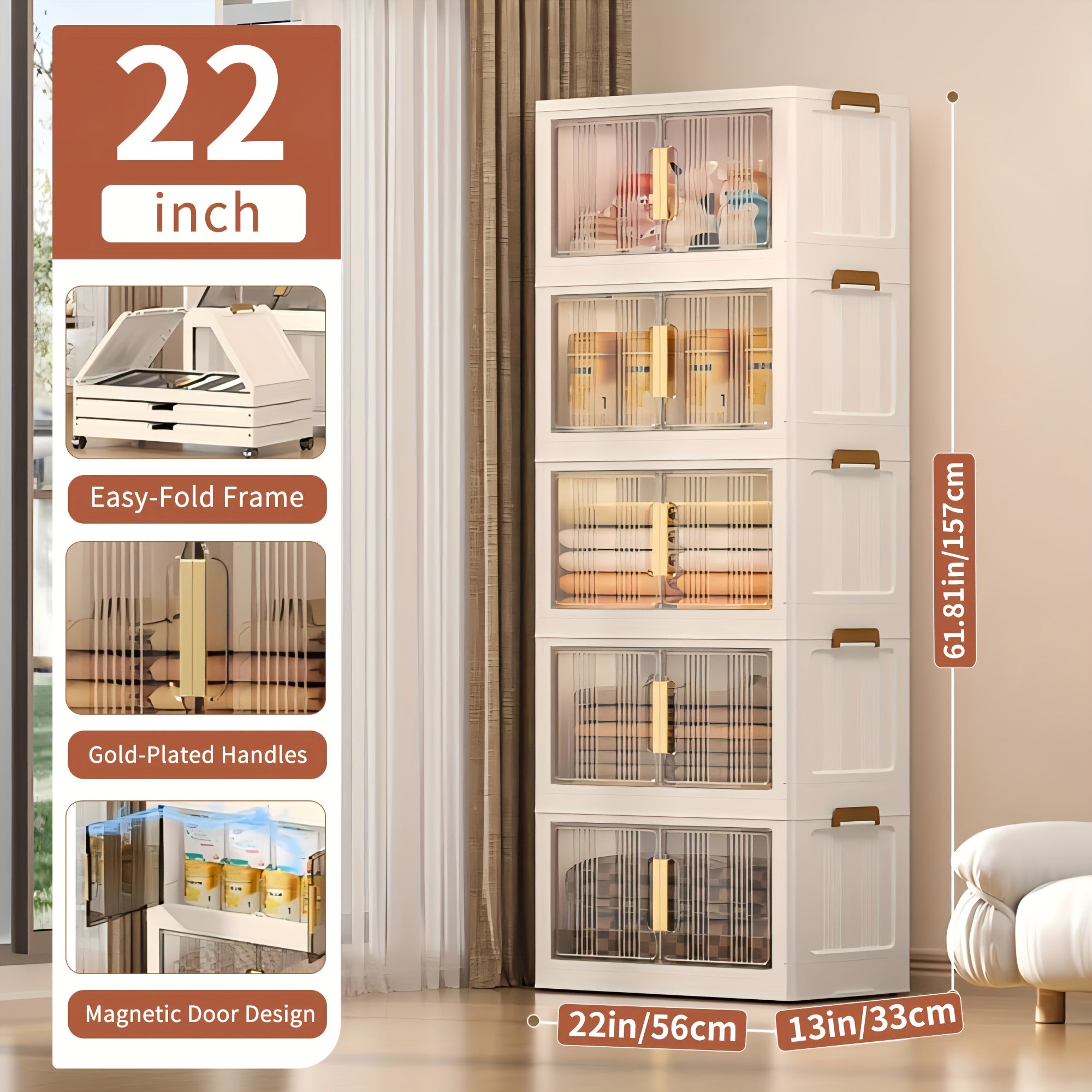 3\u002F4\u002F5 Tier Plastic Storage Bins with Lids - Extra Large Storage Cabinet, Collapsible Stackable Containers with Wheels