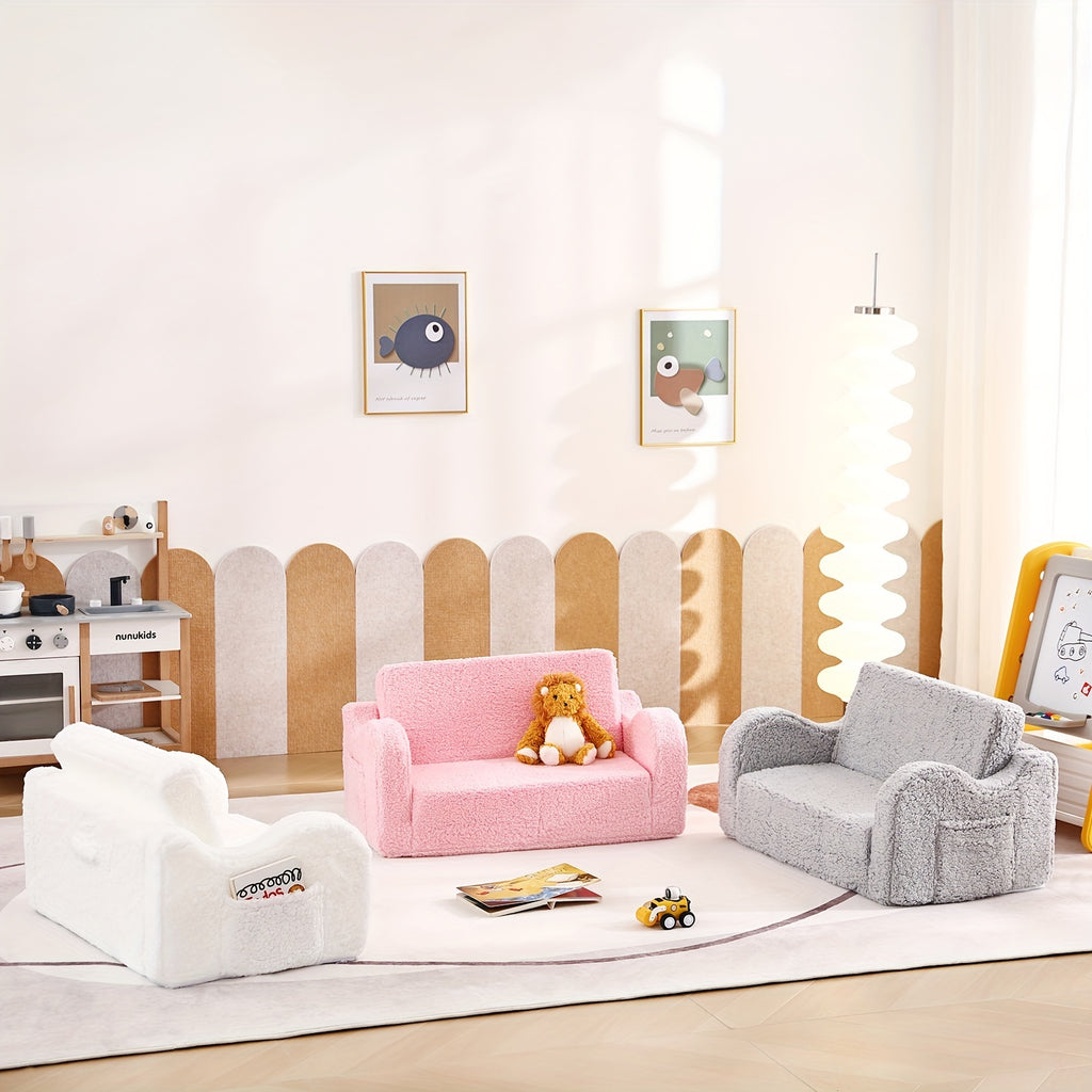 Tiita Kids Sofa Chair, 2 In 1 Toddler Fold Out Couch, Comfy Kids Sofa For Playroom-Extra Soft 2 Seats
