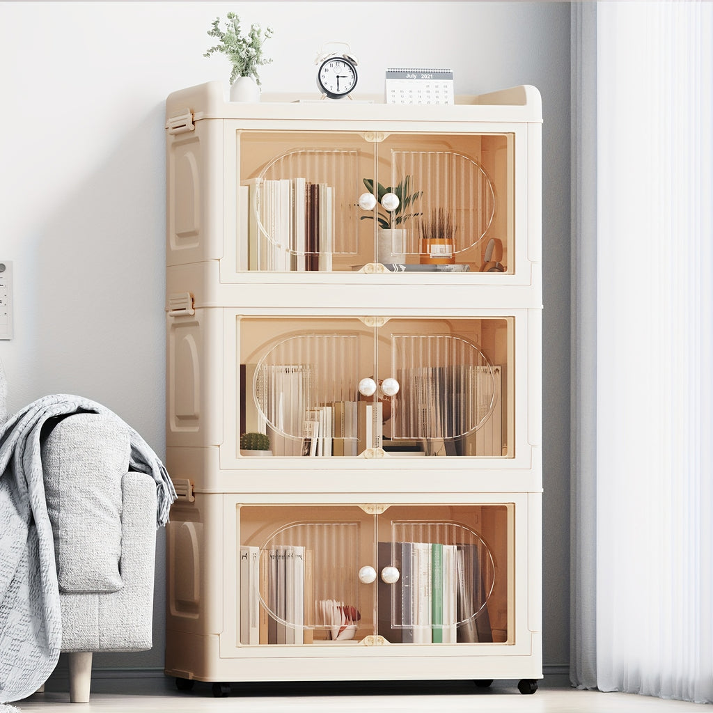 135\u002F175QT Durable Plastic 3\u002F4-Tier Folding Storage Cabinet with Large Capacity