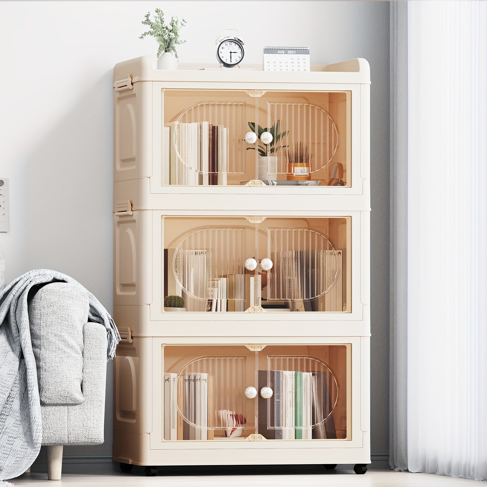 135\u002F175QT Durable Plastic 3\u002F4-Tier Folding Storage Cabinet with Large Capacity