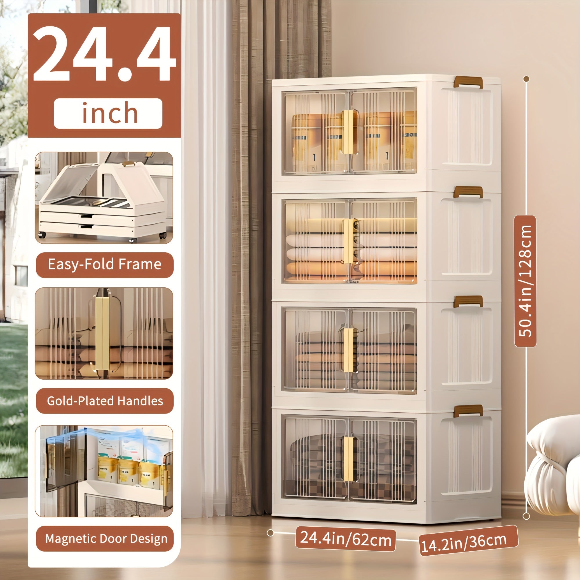 3\u002F4\u002F5 Tier Plastic Storage Bins with Lids - Extra Large Storage Cabinet, Collapsible Stackable Containers with Wheels