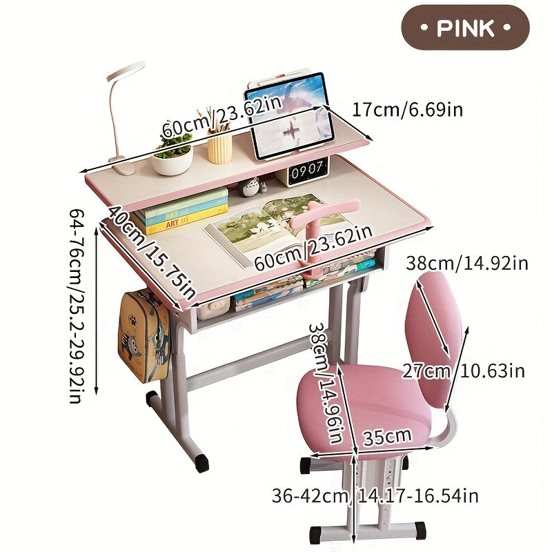 A Height-adjustable Children'S School Study Table And Chair Set, Ergonomically Designed, High-quality For Children