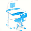 LVYUAN Kids Study Desk And Chair Set, Blue Metal, Height-Adjustable, Ergonomic, with Tilting Tabletop And Adjustable Lamp