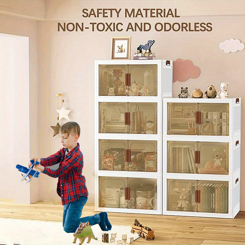 19.69inch Large Multi-Layer Storage Cabinet with Wheels & Doors - Heavy-Duty Plastic Organizer with Foldable Design