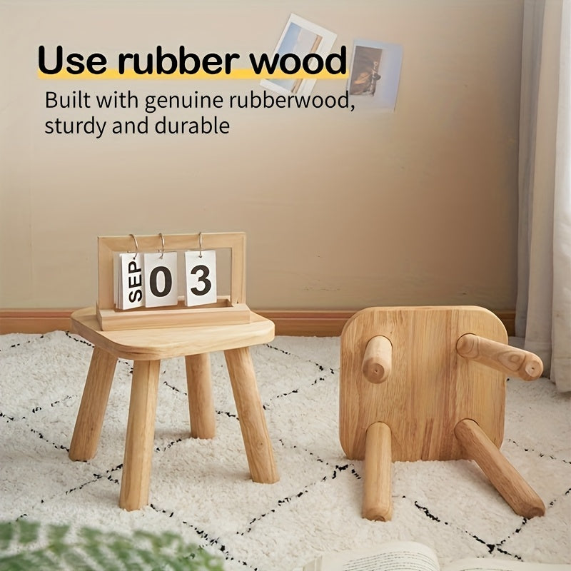 One Small Solid Wood Shoe Bench, Multifunctional Natural Rubberwood Stool, Step Stool, Height 9.5 x Width 9.5 Inches