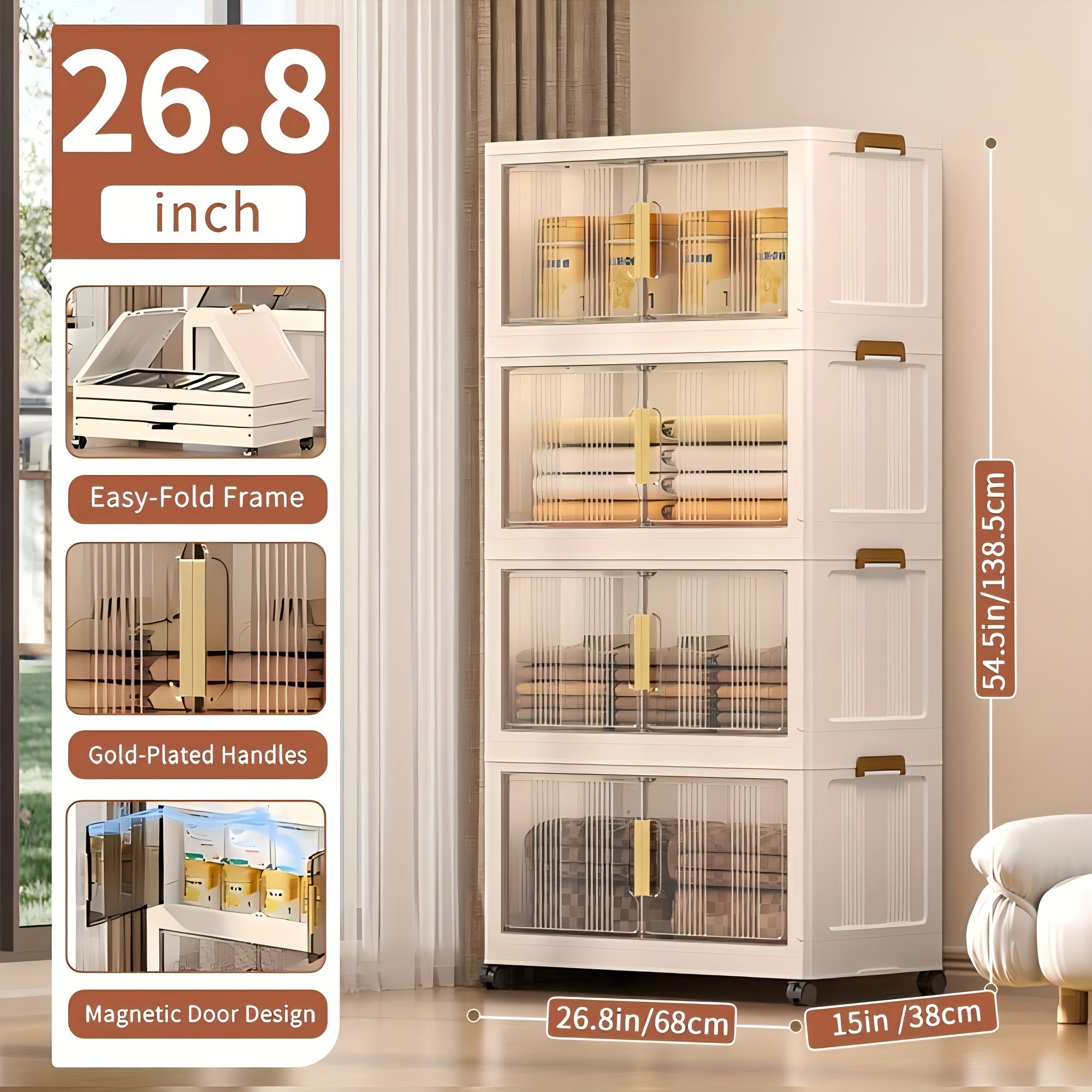 3\u002F4\u002F5 Tier Plastic Storage Bins with Lids - Extra Large Storage Cabinet, Collapsible Stackable Containers with Wheels