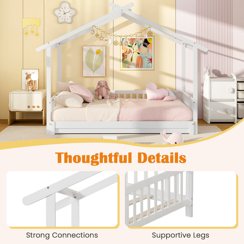 Versatile Extendable Youngsters' House Bed - Twin to King Size, with Roof & Safety Rails