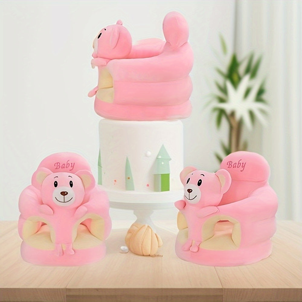 Soft Plush Child Chair with Backrest - Green Cartoon Design, Infant Support Seat for Sit and Stand Practice