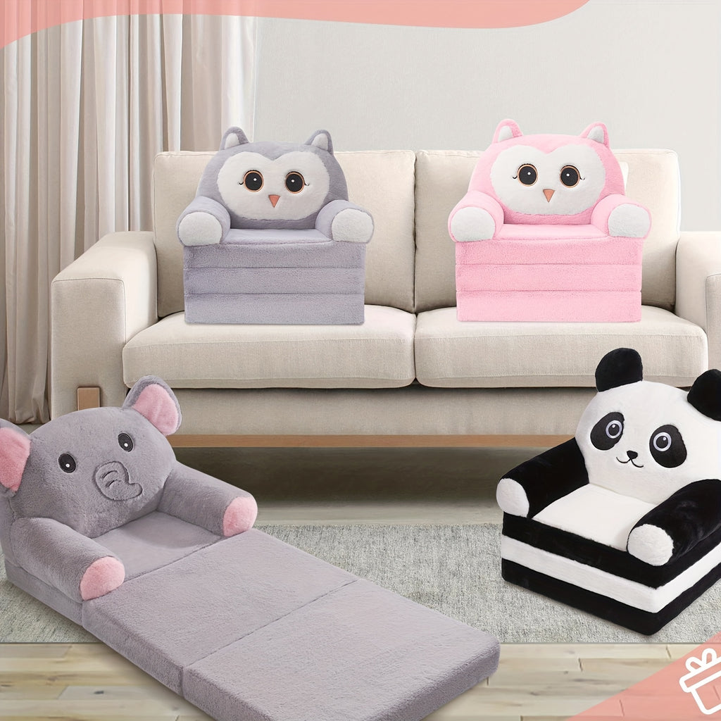 Kids Sofa Chair For, 2-in-1 Folding Soft Couch, Velvet Of Coral Washable Polyester\u002FMemory Foam