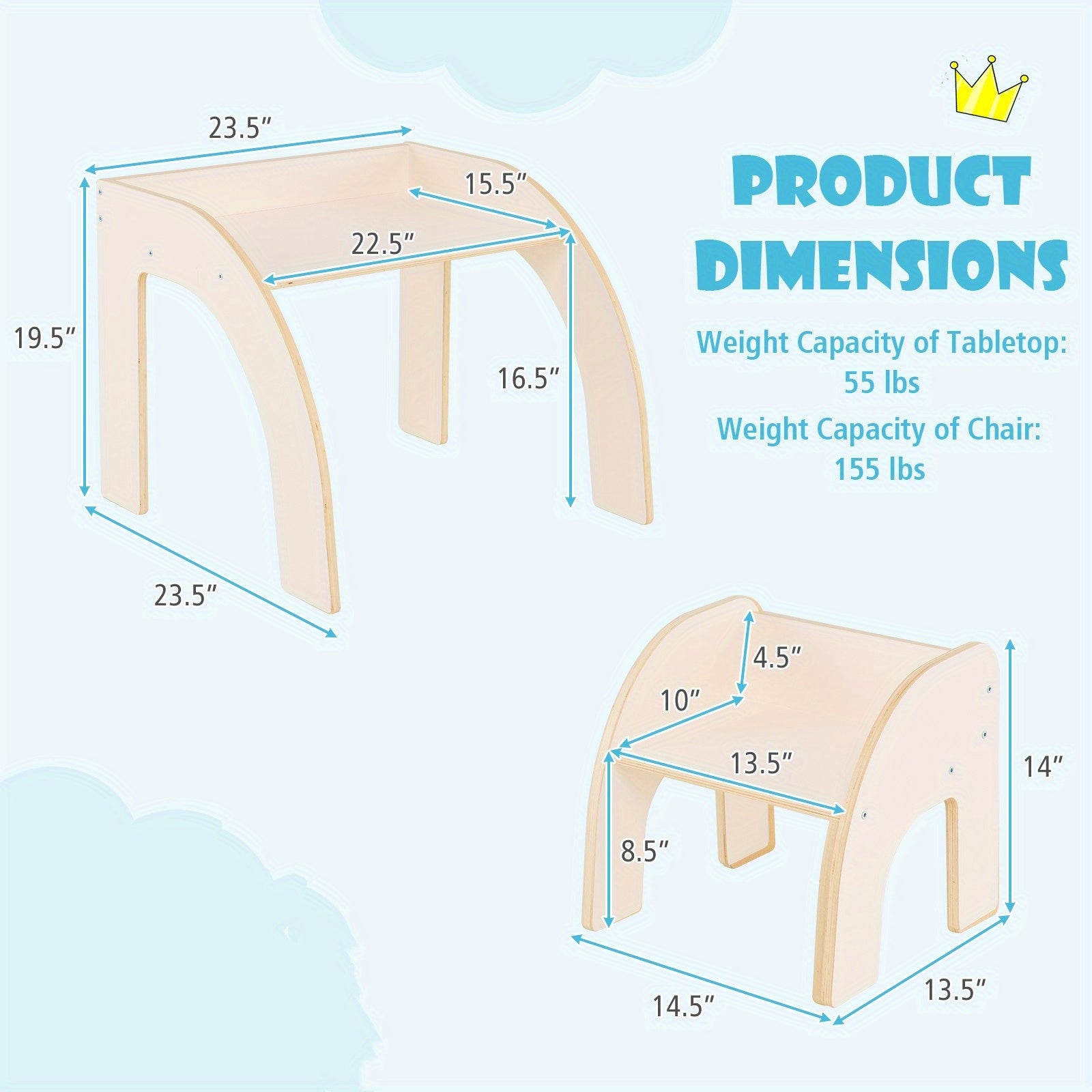 MULTIGOT Kids Table and Chair Set, Cute Activity Table and Chair Set w\u002F Wide Tabletop