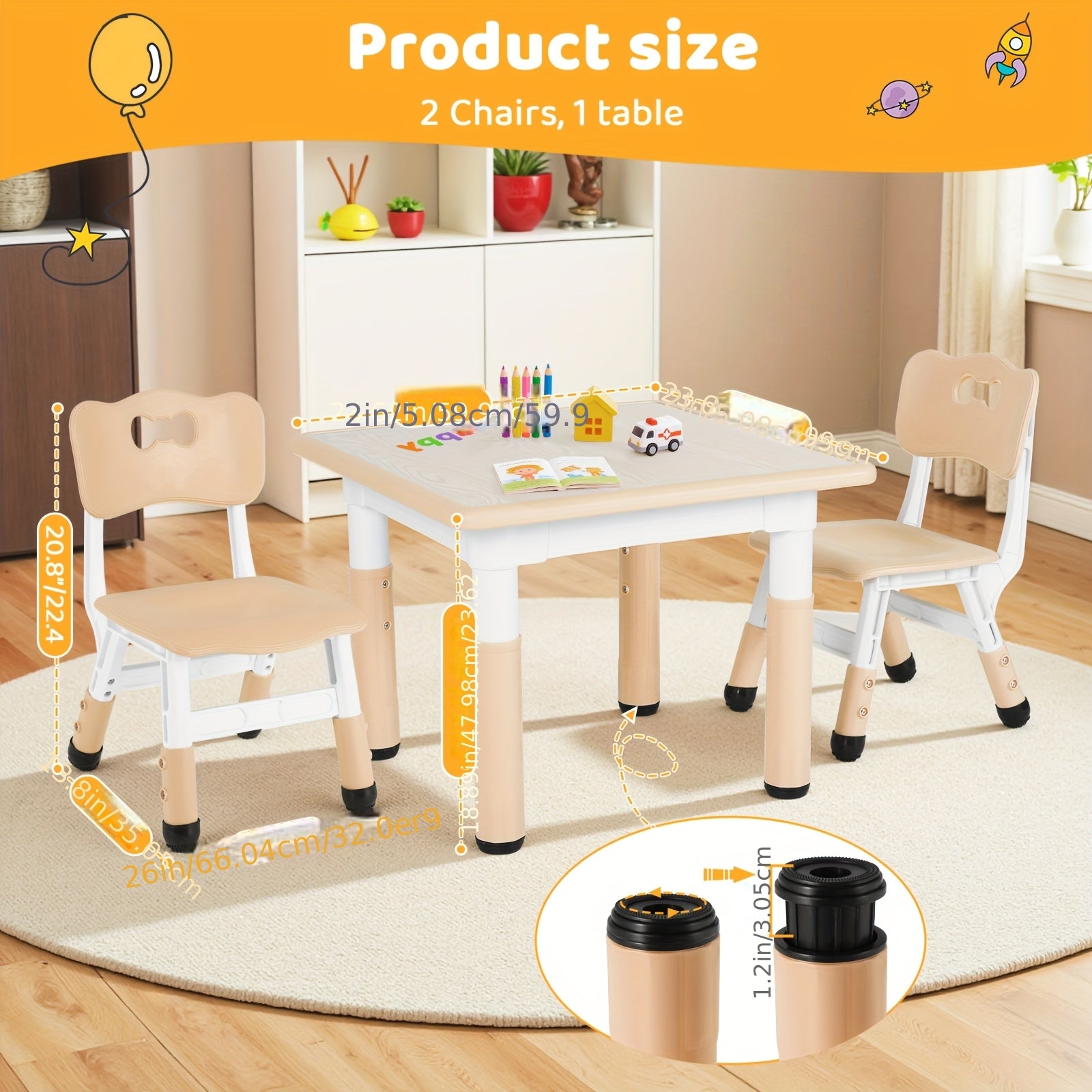 Kids Table And Chairs, Height Adjustable Table And Chair Set