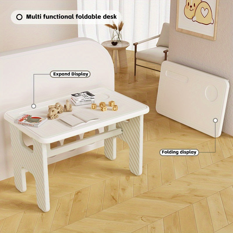Kids Learning Desk Foldable Kids Learning Desk with One-Click Setup - Durable Plastic White Modern Study Table for Toddlers