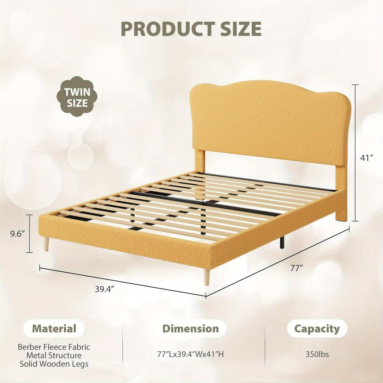 Twin Bed Frame for Youngest Cuties Littles Adult, Platform Bed Frame with Boucle Headboard
