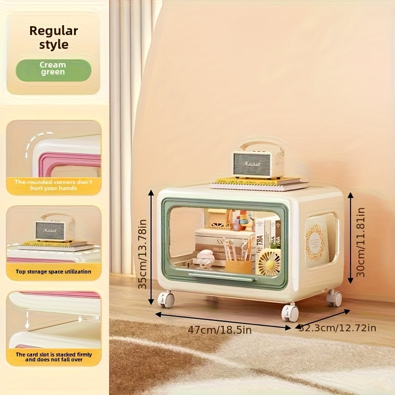 Rolling Storage Cabinet Stackable Plastic Organizer Bins with Transparent Doors & Wheels - Multifunctional Rolling Storage Cabinet in Soft Pastel Colors