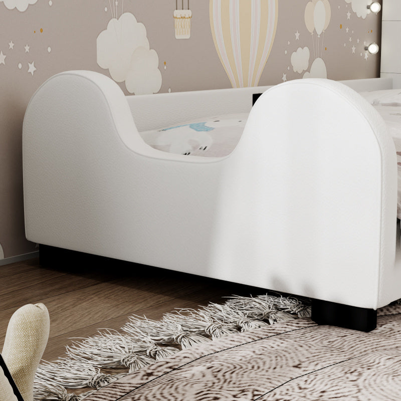 Twin Size Upholstered Platform Bed with Guardrail White