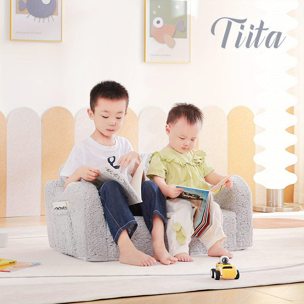 Tiita Kids Sofa Chair, 2 In 1 Toddler Fold Out Couch, Comfy Kids Sofa For Playroom-Extra Soft 2 Seats
