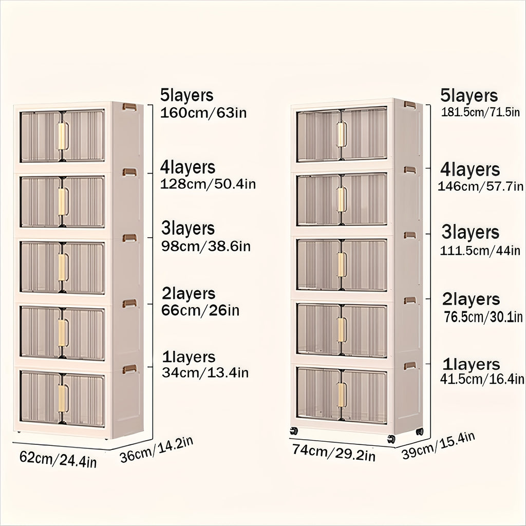 3\u002F4\u002F5 Tier Plastic Storage Bins with Lids - Extra Large Storage Cabinet, Collapsible Stackable Containers with Wheels