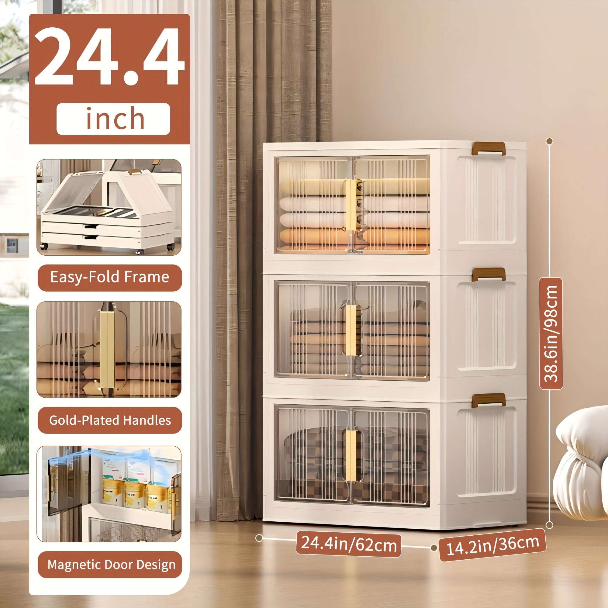 3\u002F4\u002F5 Tier Plastic Storage Bins with Lids - Extra Large Storage Cabinet, Collapsible Stackable Containers with Wheels