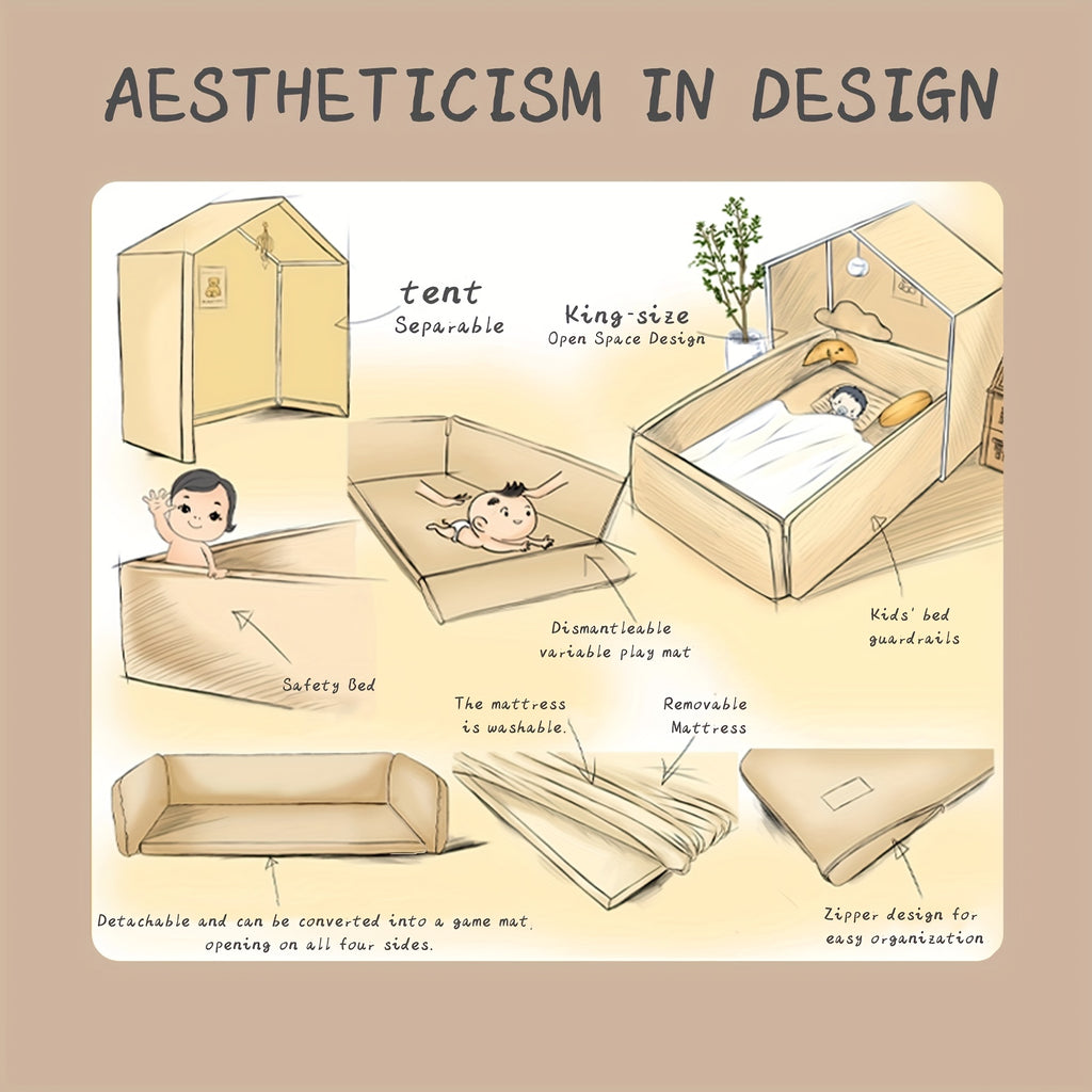 Portable Play Tent Bed with Detachable Canopy & Cushioned - Soft White Bed &, Indoor\u002FOutdoor Use