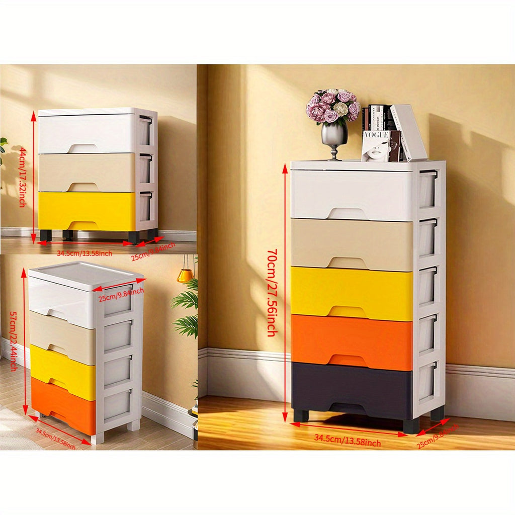 Yellow Modern Multi-Drawer Storage Cabinet with Wheels - Durable Plastic Organizer for Clothes, Toys