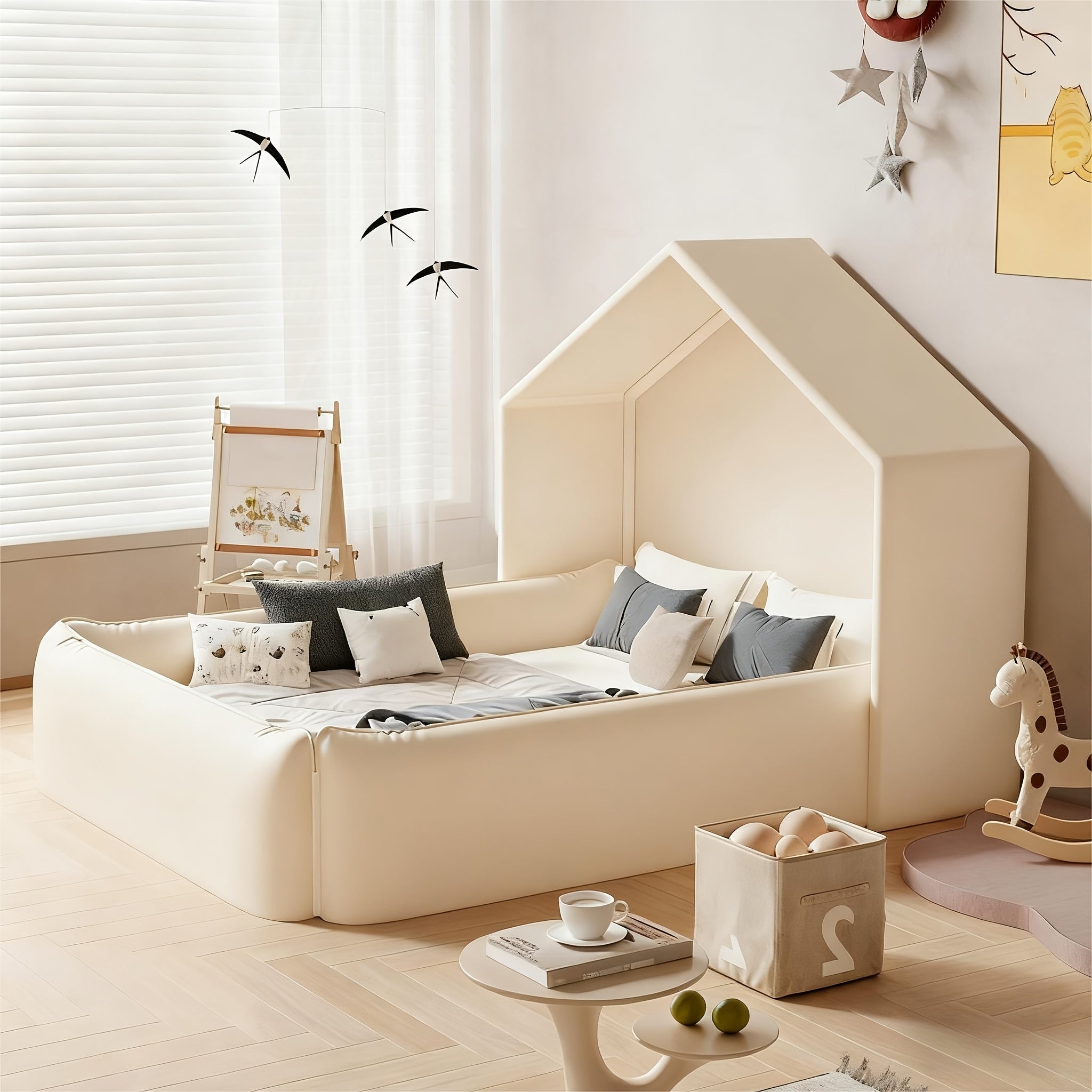 Portable Play Tent Bed with Detachable Canopy & Cushioned - Soft White Bed &, Indoor\u002FOutdoor Use