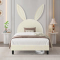 Twin Size Bed Frame with Upholstered Bunny Ears Headboard Wooden Slats Support No Boxing Spring Needed