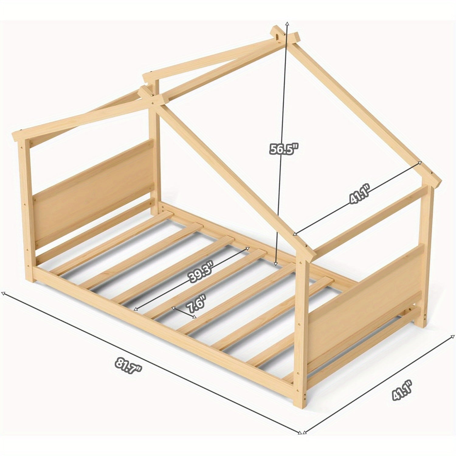 Twin Floor House Bed Frame with Headboard & Footboard - Sturdy Hardwood Construction, Space-Saving Floor Bed for Toddlers