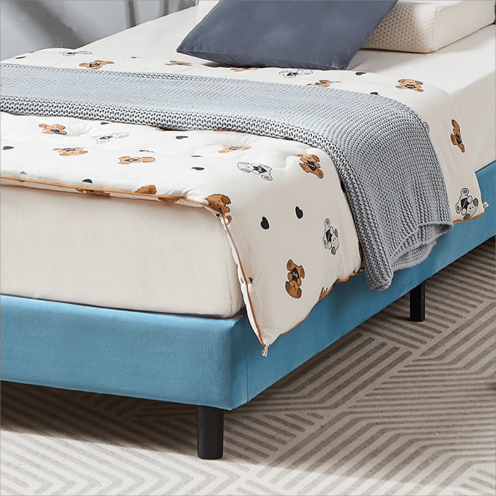 Twin Size Bed Frame with Upholstered Bunny Ears Headboard Wooden Slats Support No Boxing Spring Needed