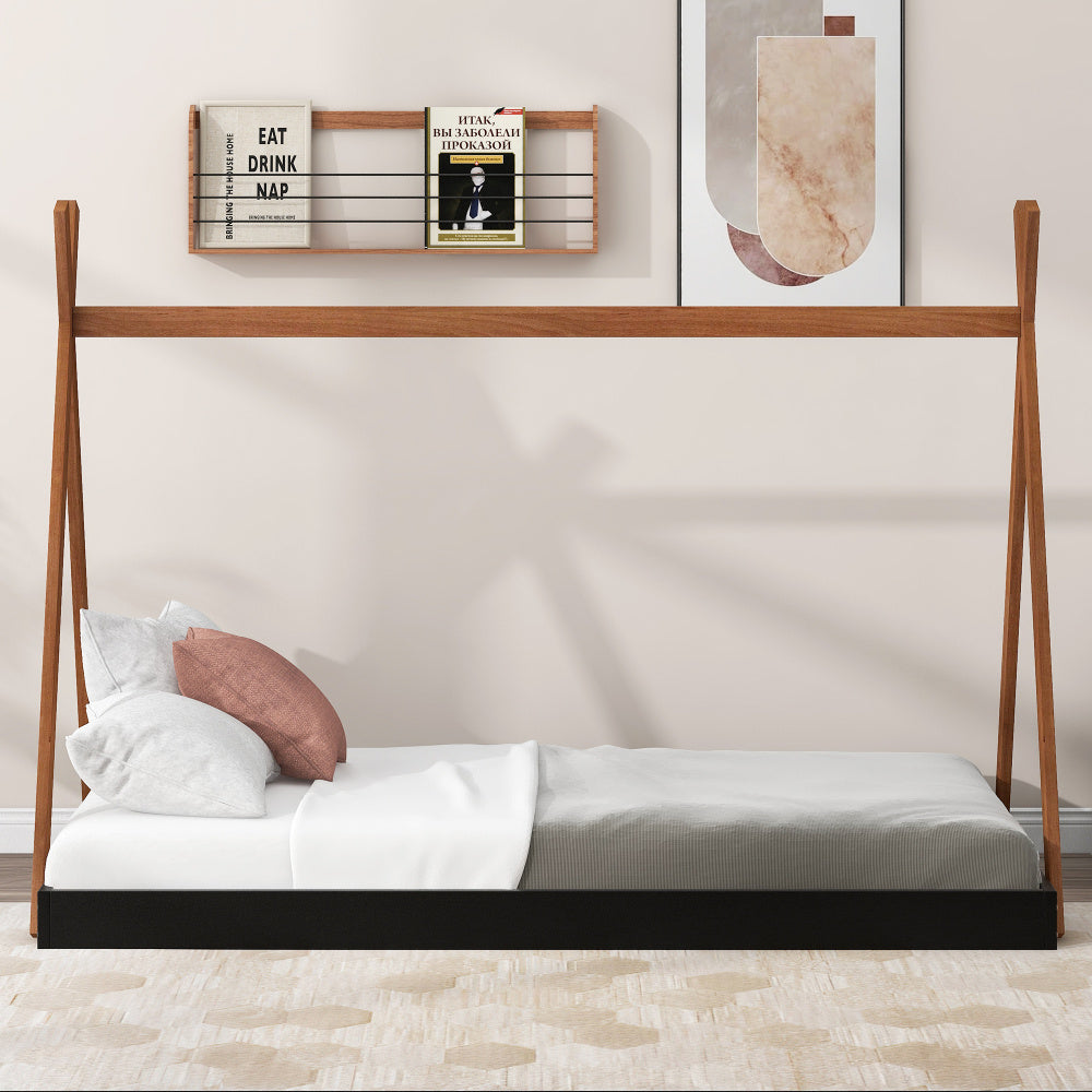 Black And Brown Twin-Sized Tent Bed with a Triangular Design - Contemporary Bedroom Decor