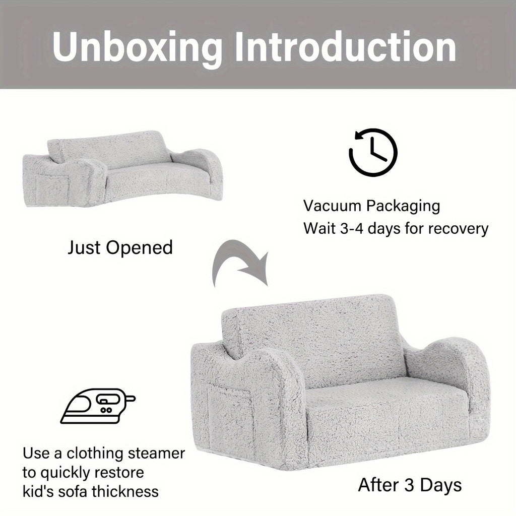 Tiita Kids Sofa Chair, 2 In 1 Toddler Fold Out Couch, Comfy Kids Sofa For Playroom-Extra Soft 2 Seats