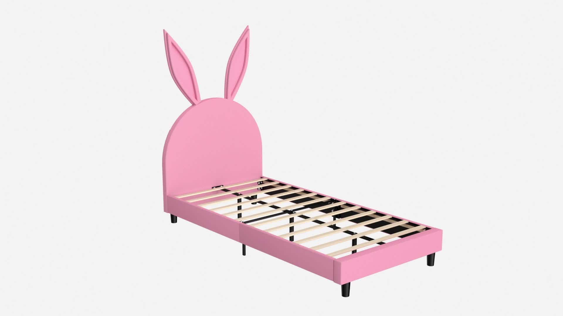 Twin Size Bed Frame with Upholstered Bunny Ears Headboard Wooden Slats Support No Boxing Spring Needed