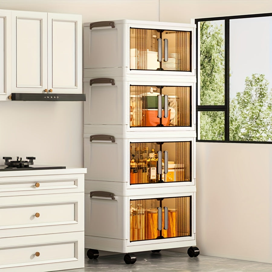 Foldable Storage Box with Lid, Large Capacity Storage Box, Storage Cabinet with Wheels and Doors