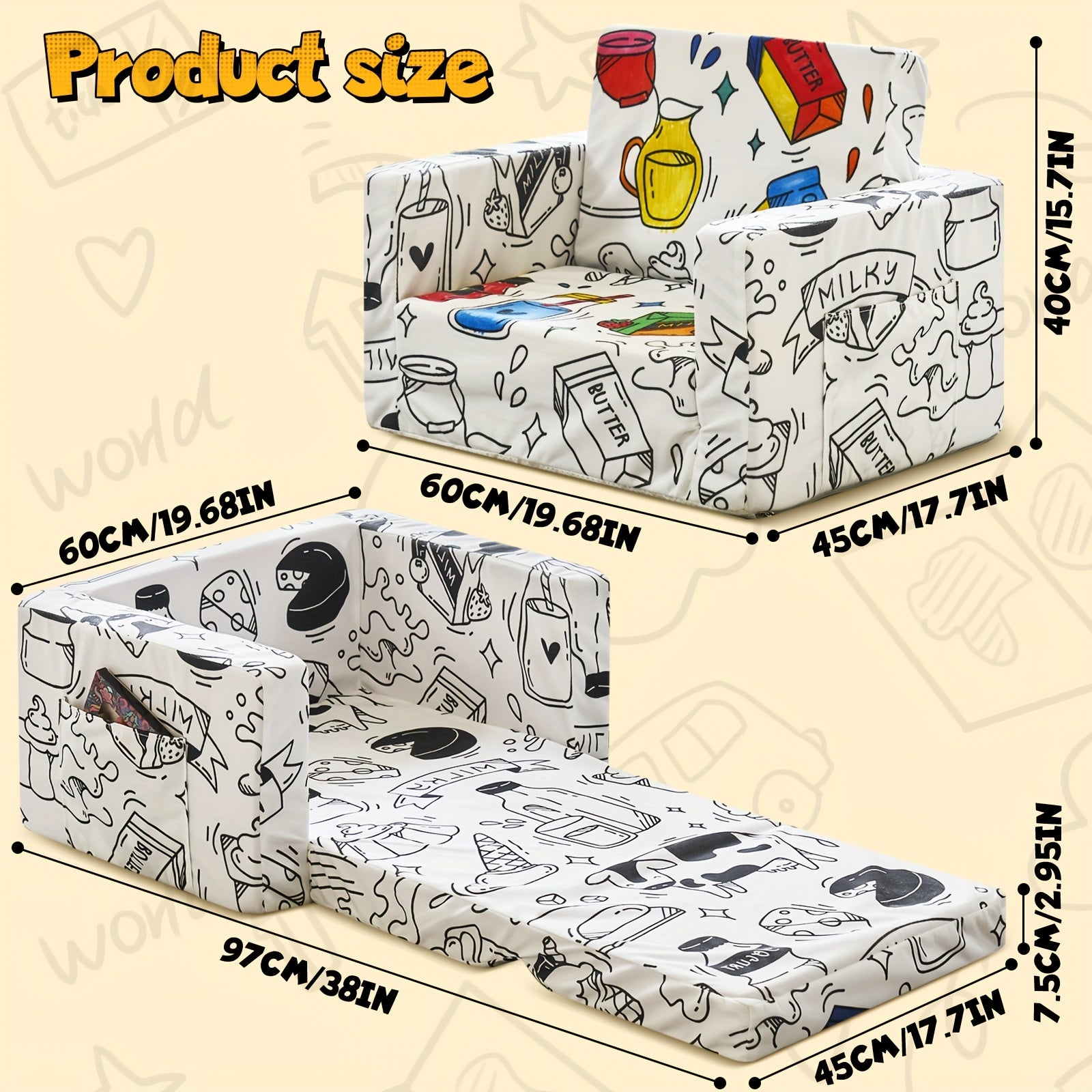 Kids Art Chair with 12 Washable Markers - Foldable Graffiti Furniture for Children, Doodle Creative Chair with Removable Cover