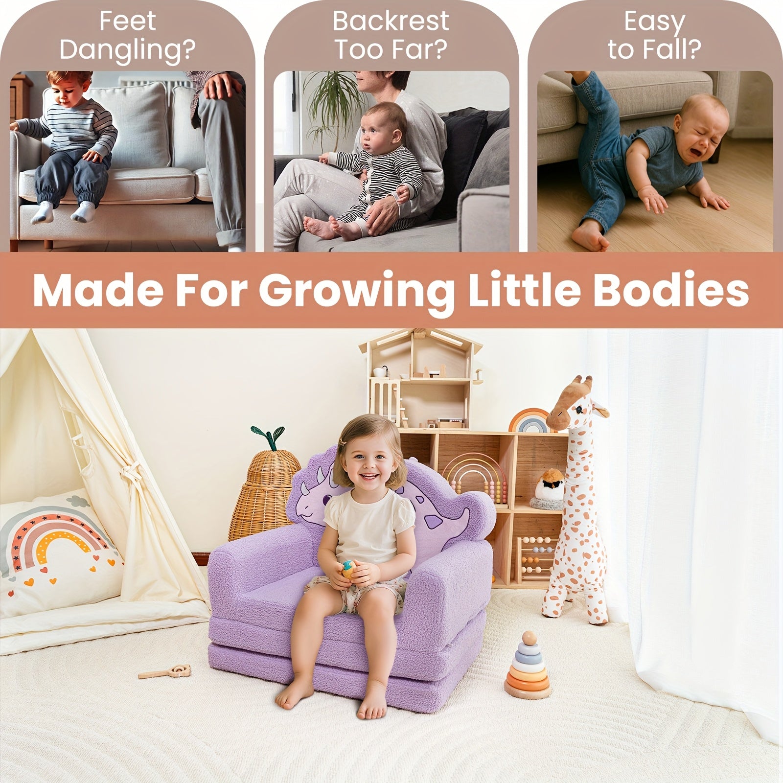 2-in-1 Unicorn Kids Sofa 2-in-1 Convertible Kids Sofa to Lounger | Fold Out, Soft Toddler Chair with Cute Unicorn Design