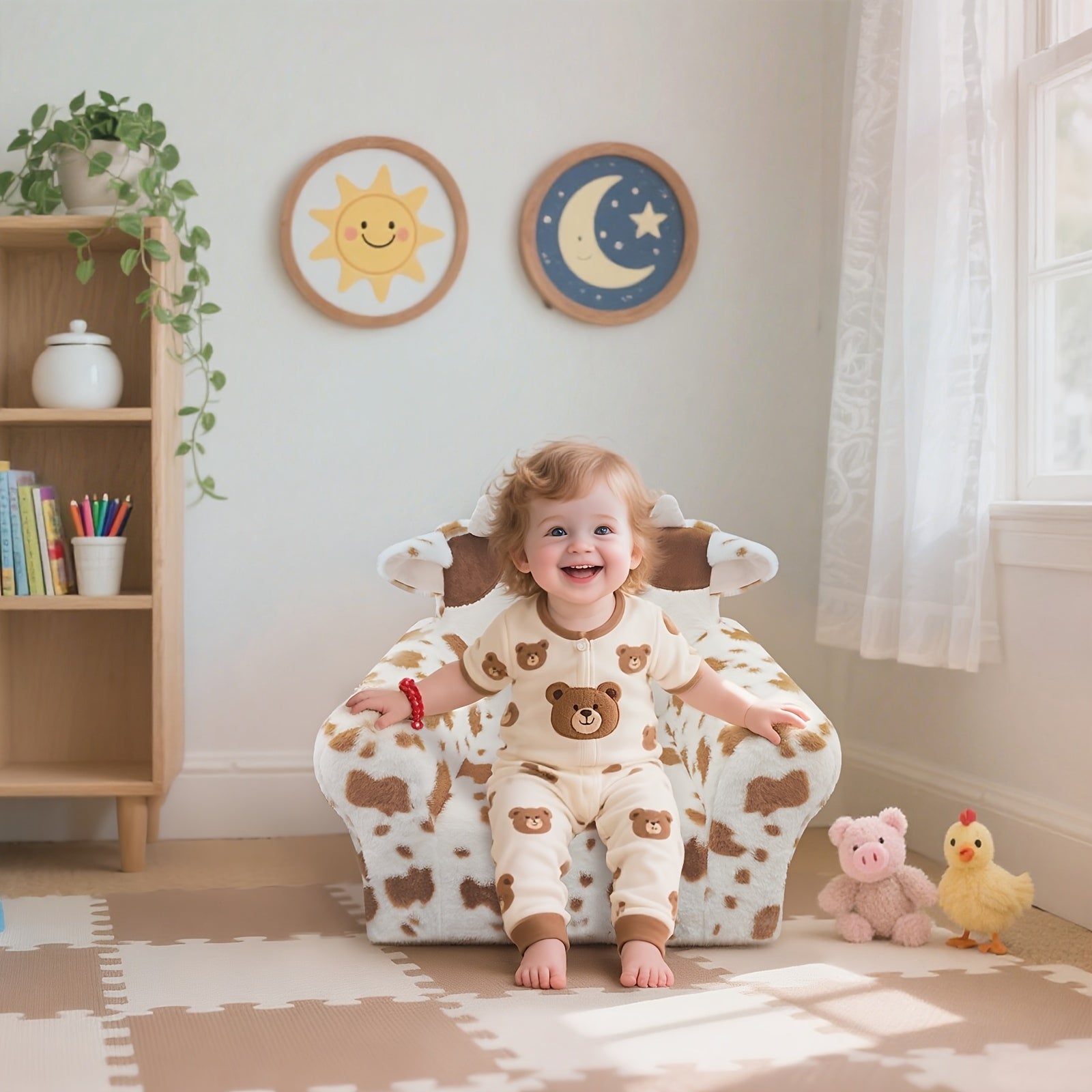 Kids Sofa Chair with Teddy Bear Design - Ergonomic Support, Lightweight (5.6lbs) & Machine-Washable Cover