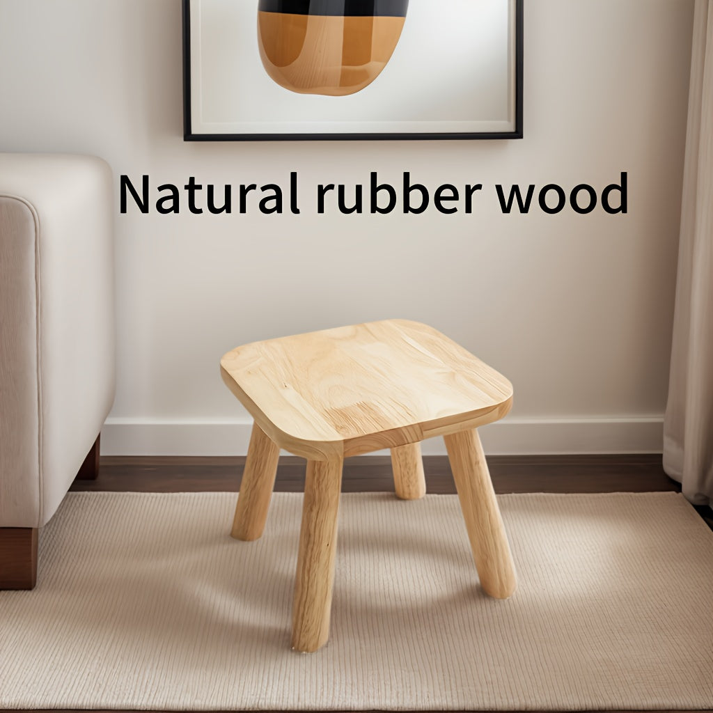 One Small Solid Wood Shoe Bench, Multifunctional Natural Rubberwood Stool, Step Stool, Height 9.5 x Width 9.5 Inches