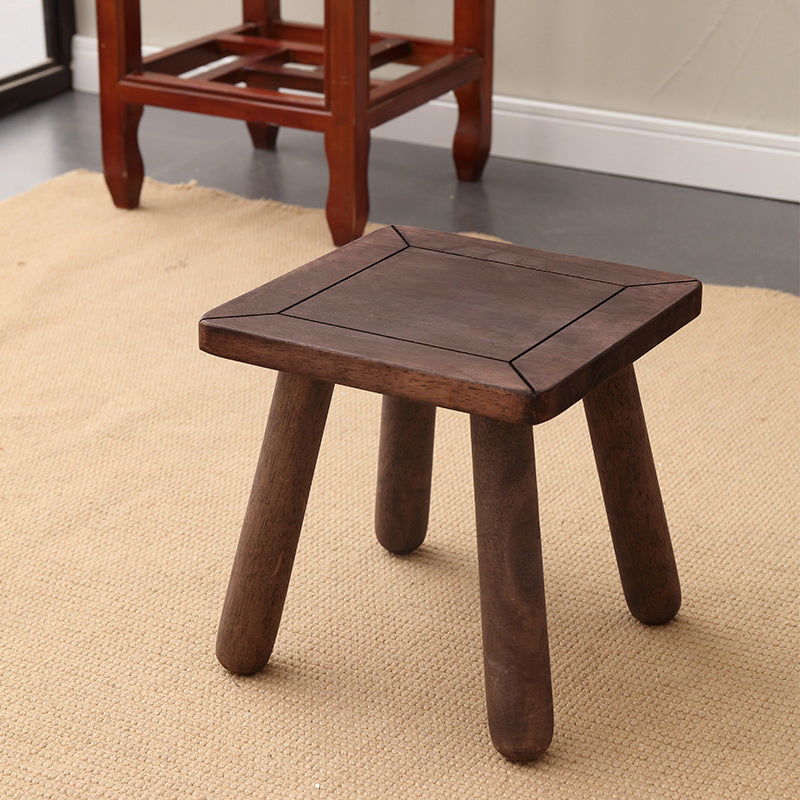 1pc Rubberwood Square Footstool - Solid Wood Compact Stool for Home & Office, Red\u002FBlack