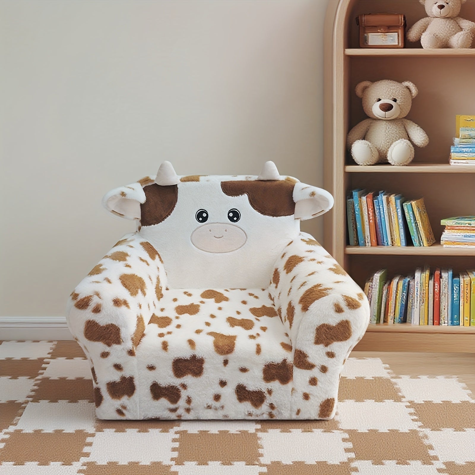 Kids Sofa Chair with Teddy Bear Design - Ergonomic Support, Lightweight (5.6lbs) & Machine-Washable Cover