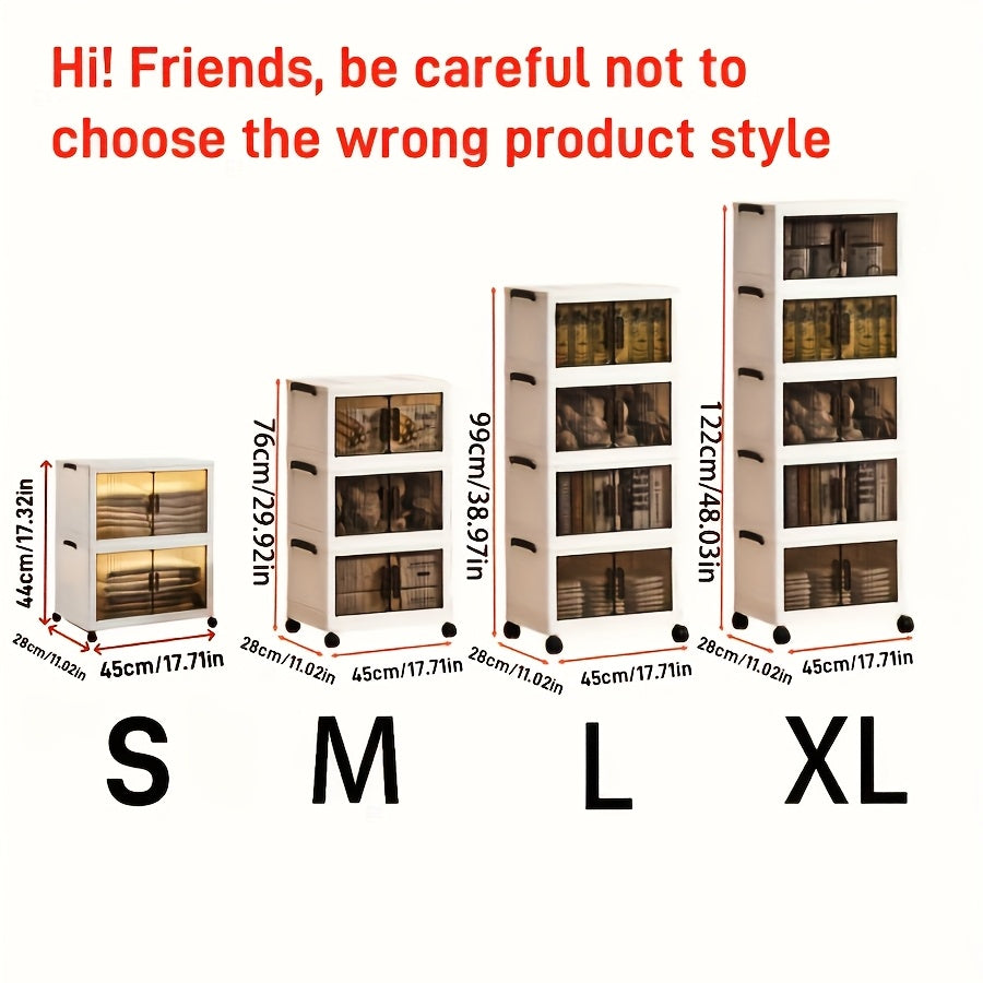 Foldable Storage Box with Lid, Large Capacity Storage Box, Storage Cabinet with Wheels and Doors