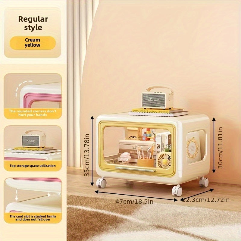 1-Pack Multifunctional Rolling Storage Cabinet with Wheels, Stackable Plastic Organizer with Transparent Doors & Pastel Colors