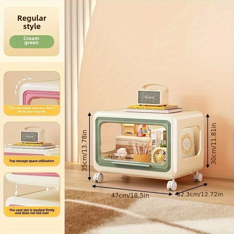 1-Pack Multifunctional Rolling Storage Cabinet with Wheels, Stackable Plastic Organizer with Transparent Doors & Pastel Colors