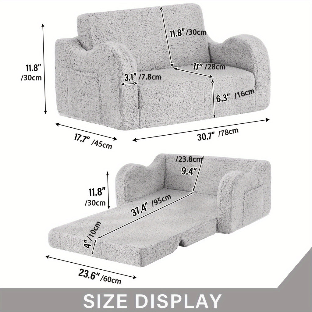 Tiita Kids Sofa Chair, 2 In 1 Toddler Fold Out Couch, Comfy Kids Sofa For Playroom-Extra Soft 2 Seats