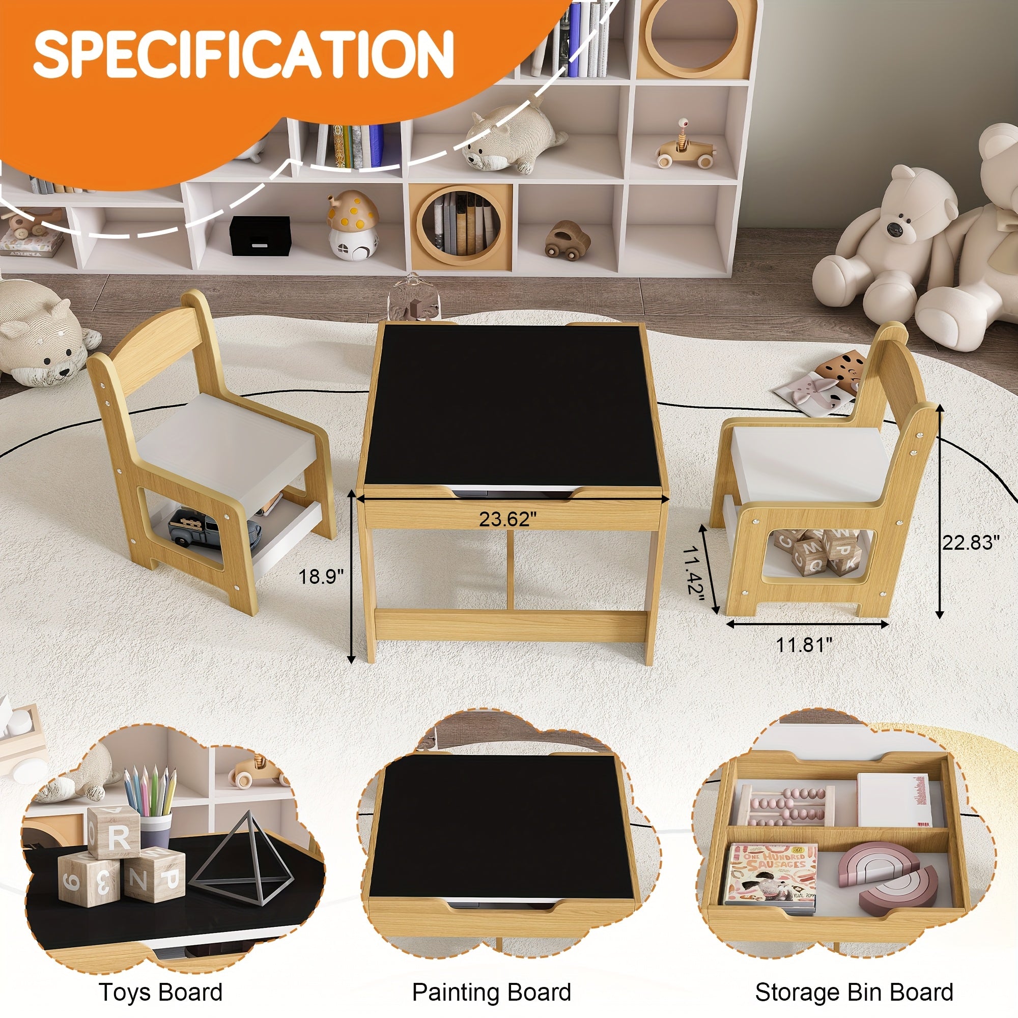 Montary 3-in-1 Study Table And Chair Set - Multifunctional Activity Table With Removable Blackboard Top For Drawing