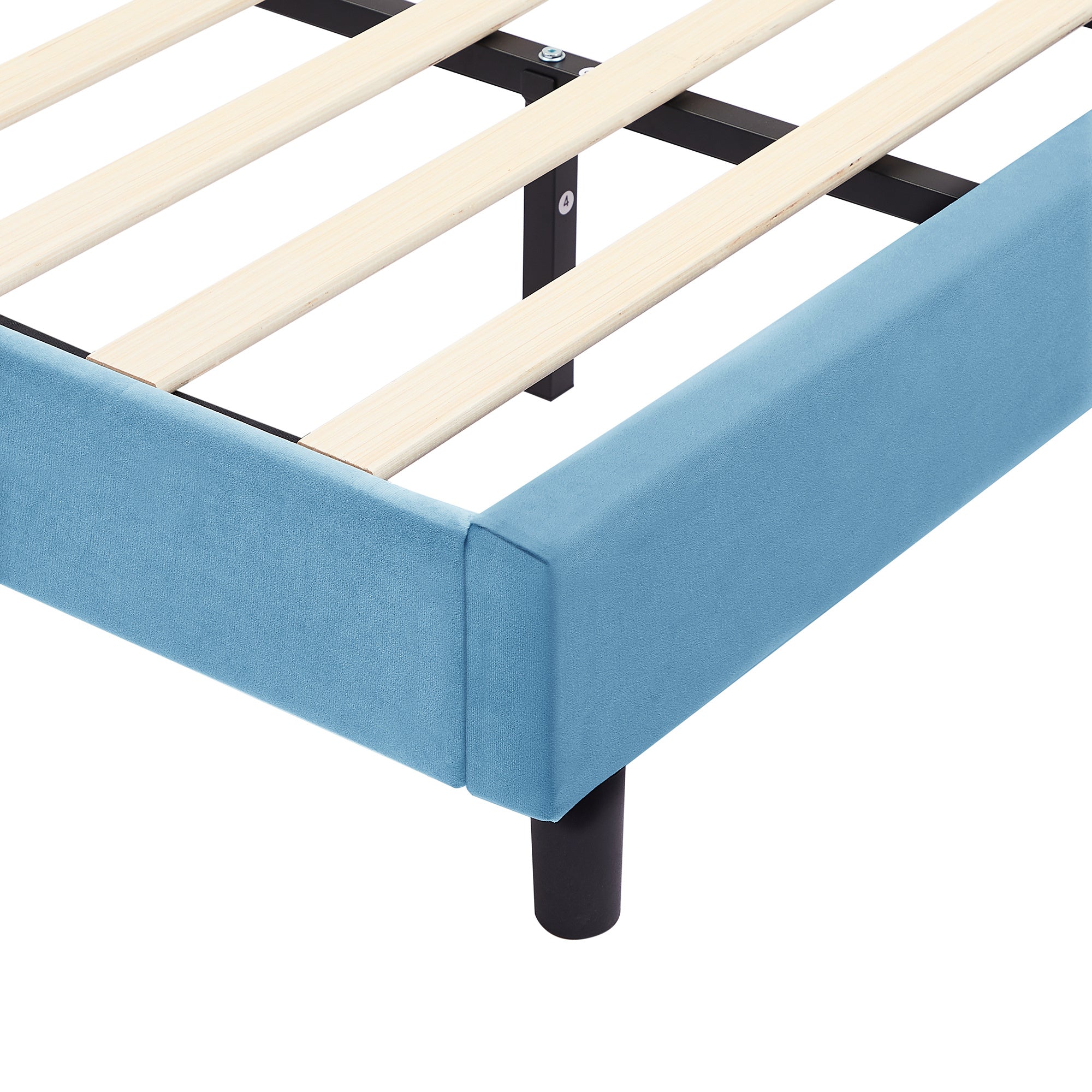 Twin Size Bed Frame with Upholstered Bunny Ears Headboard Wooden Slats Support No Boxing Spring Needed