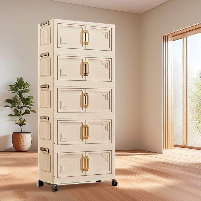 3-6 Tier Heavy-Duty Foldable Storage Cabinet with Wheels - Durable Plastic Organizer for Kitchen
